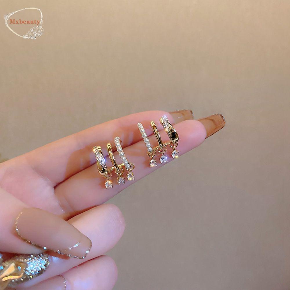 Mxbeauty Anting Tusuk Cakar Unik Simple Vintage Mutiara Silver Gold Arc Geometric Crystal Anting Gaya Korea