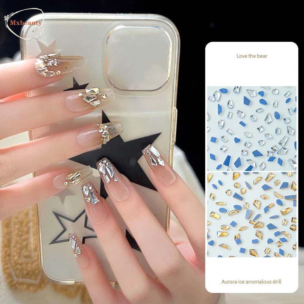 Mxbeauty Kuku Berlian Imitasi Wanita Fashion Tidak Teratur Berbentuk Bintang Manikur Aksesoris Diprofilkan Bor 3D Nail Art Drills