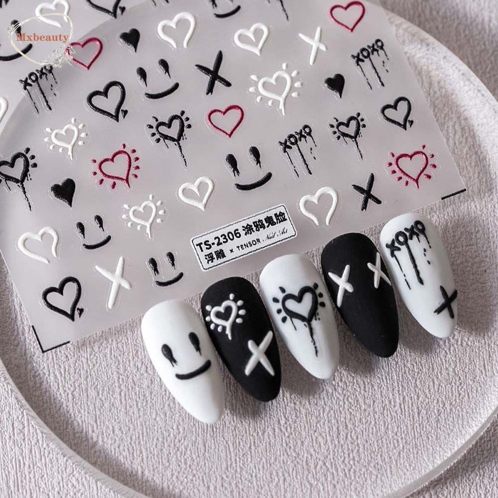 Mxbeauty Stiker Kuku Hati Wanita Street Style Love Heart Flowers Self Adhesive Nail Art Dekorasi