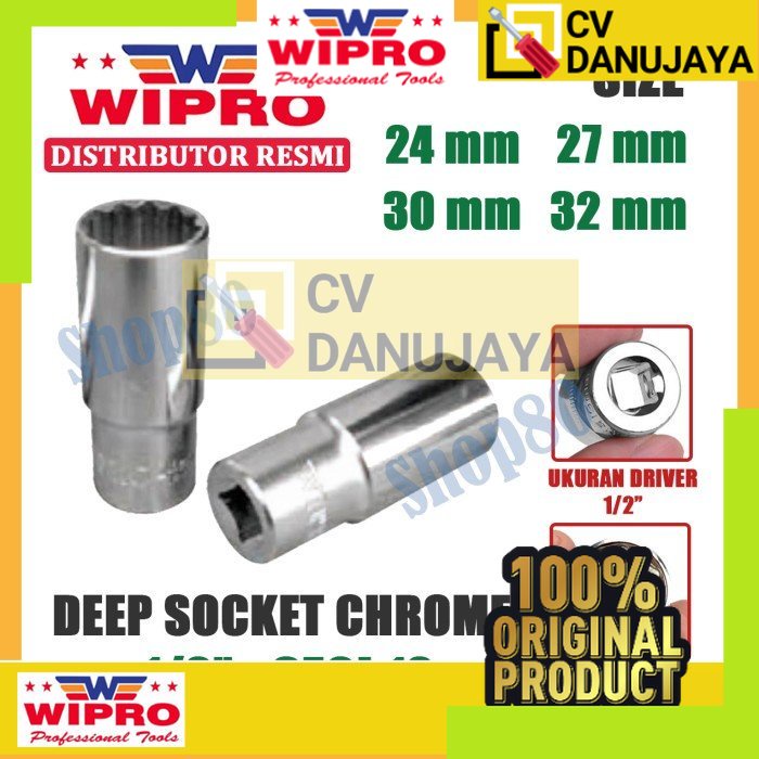 Wipro Mata Kunci Shock Panjang Sok Sock 1/2" 12PT 24 27 30 32 mm - 24 mm
