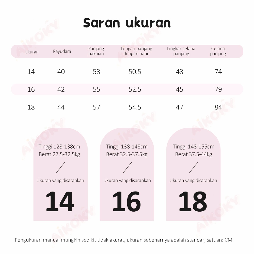 Aikoky Piyama Anak Celana Lengan Panjang / Baju Tidur Anak / Baju Rumah Anak 8-13 Tahun