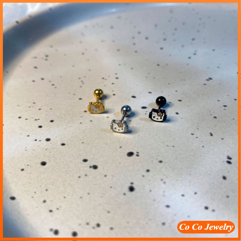 Lucu Kartun KT Kucing Tidak Luntur Baja Titanium Stud Earrings Perak Disepuh Telinga Tulang Stud