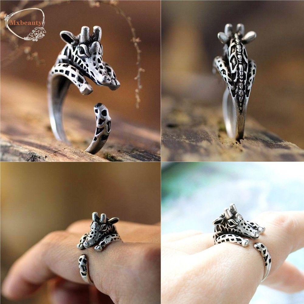 MXBEAUTY Vintage Open Finger Ring Burnished Retro Jewelry Animal Ring Cuff Wrap Silver Planted Anti-Silver Gifts Lovely Adjustable Giraffe/Multicolor