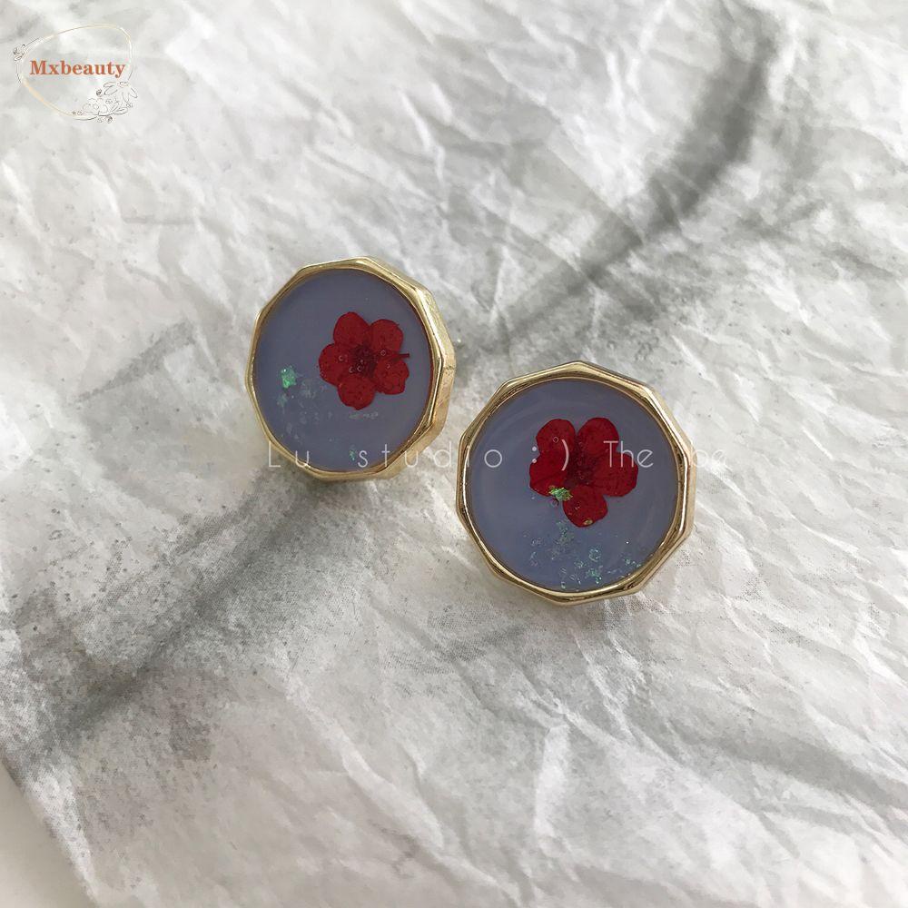 Mxbeauty Anting Bunga Kering Mini Mewah Jarum Perak Temperamen Mode Perancis Klip Telinga Perempuan