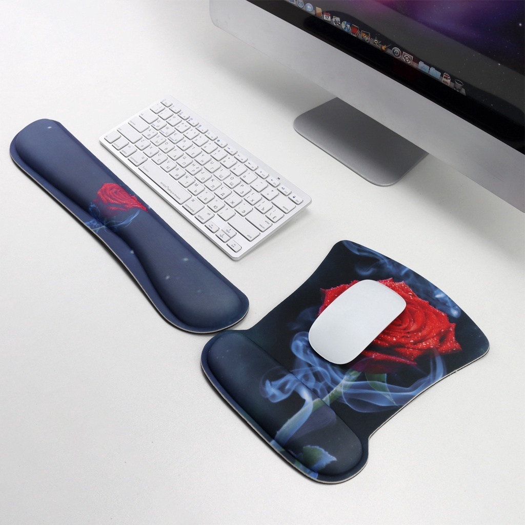 Karet Pergelangan Tangan Mouse Pad Permainan Penopang Pergelangan Tangan Karet Perlindungan Pergelangan Tangan Taman Cat Air Bunga Bulu Berwarna Gradasi Mulia Bubuk Biru Lily Rose Butterfly Mouse Pad