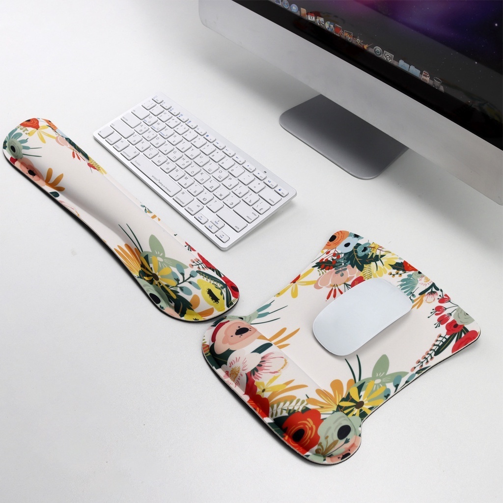 Karet Pergelangan Tangan Mouse Pad Permainan Penopang Pergelangan Tangan Karet Perlindungan Pergelangan Tangan Taman Cat Air Bunga Bulu Berwarna Gradasi Mulia Bubuk Biru Lily Rose Butterfly Mouse Pad