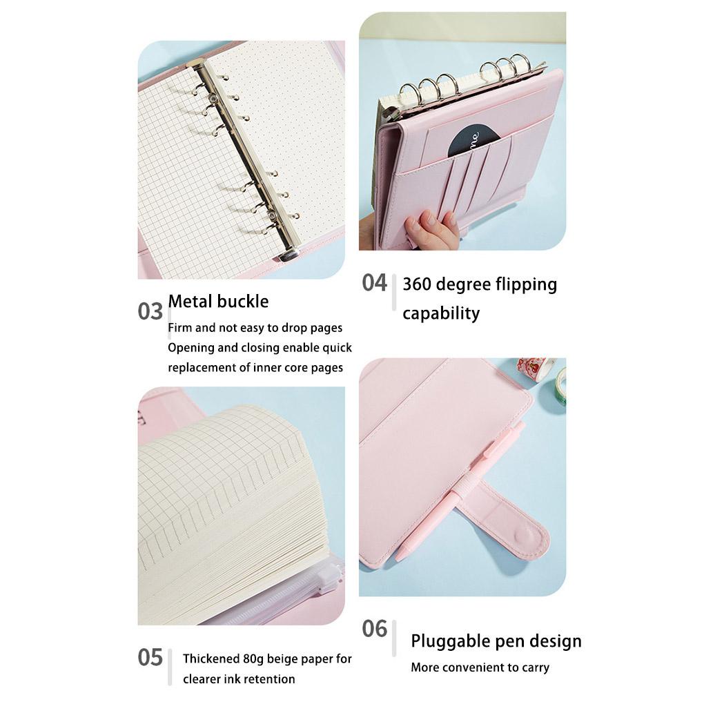 Huit A5 PU Planner Removable Cover Notebook Agenda Budget Buku Kerja Loose-leaf Amplop Binder Dengan Gesper Bill Organizer