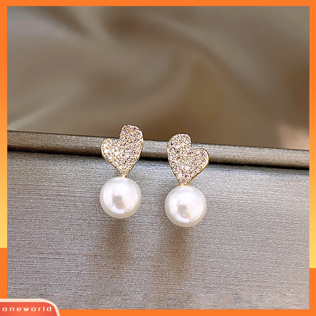 [EONE] 1pasang Ear Studs Dainty Elegan Gaya Perancis Temperamen Retro Hadiah Mini High Gloss Mutiara Imitasi Cinta Hati Wanita Anting Perhiasan Aksesoris