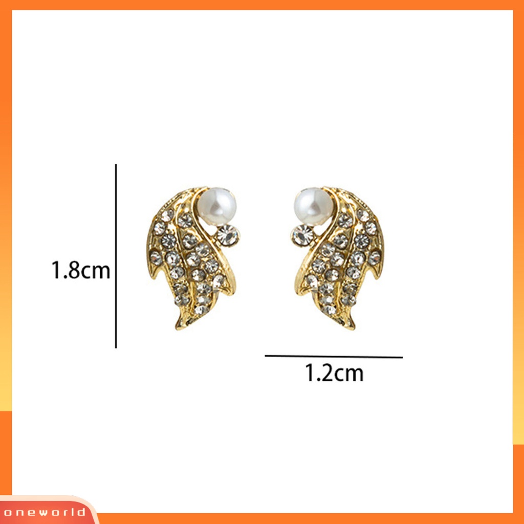 [EONE] 1pasang Ear Studs Geometric Shiny Full Rhinestones Sparkling Electroplating Hias Hadiah Wanita Maple Leaf Stud Earrings Musim Gugur Perhiasan Aksesori Fashion