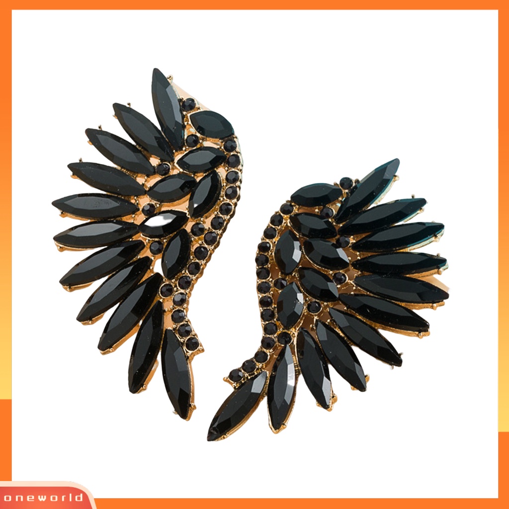 [EONE] 1pasang Ear Studs Shining Eropa Dan Amerika Berlebihan Berbentuk Kipas Berlian Imitasi Hias Warna-Warni Retro Stereo Sayap Malaikat Stud Earrings Aksesoris Kostum