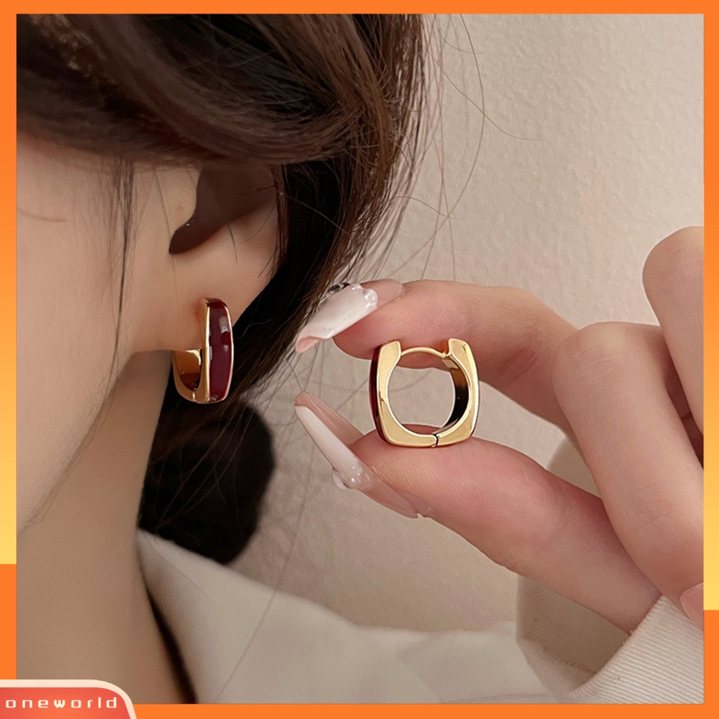 [EONE] 1pasang Wanita Anting Glasir Dipoles Tinggi Gloss Geometris Electroplating Menghias Nyaman Mewah Wanita Gadis Hoop Earrings Perhiasan Pesta