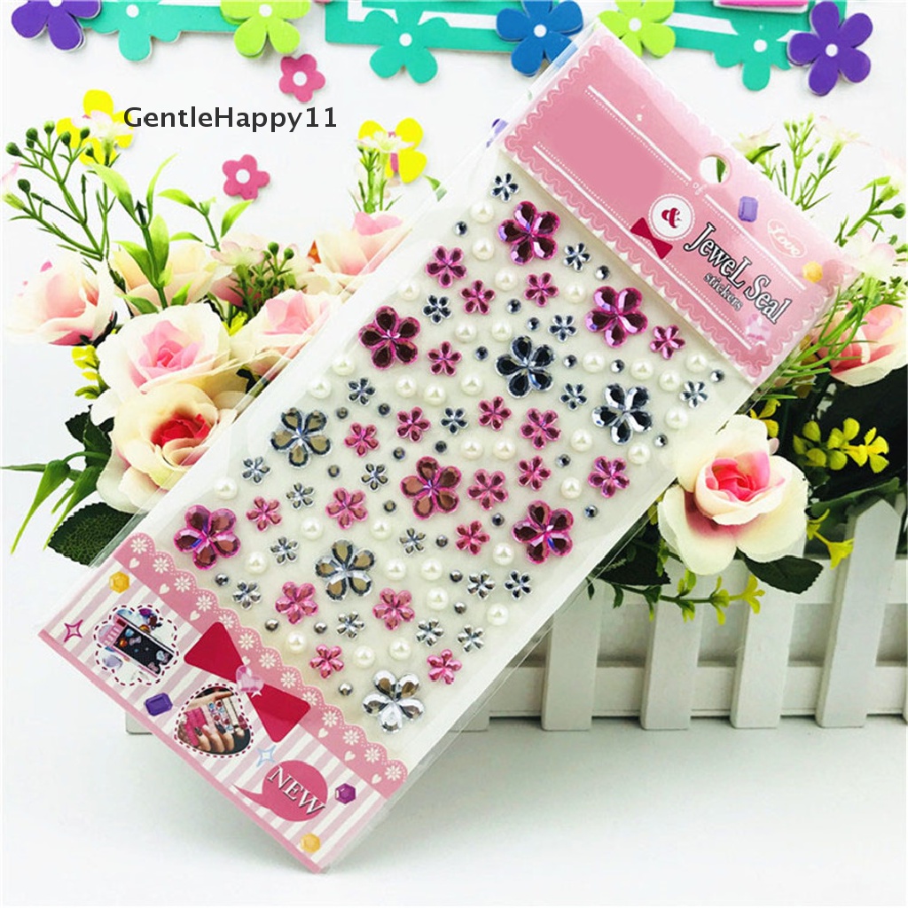 Gentlehappy Self Adhesive Glitter Bunga Kristal Permata Permata Diamond Stiker Berlian Imitasi Strip id