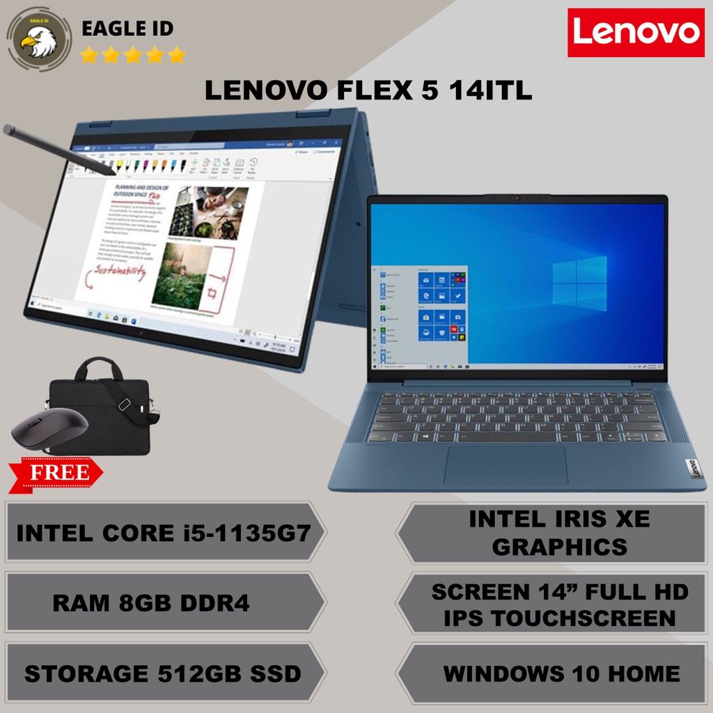 Laptop Lenovo Ideapad Flex 5 Intel Core i5 1135G7 8GB 512GB SSD FHD Touchscreen Abyss Blue
