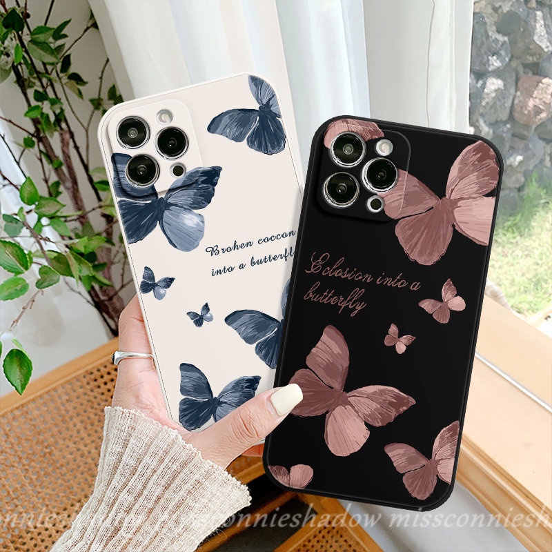 Case Motif Samping Oppo A7 A16 A15 A12 A96 A17 A57 A95 A76 A94 Reno 8T 8 7 6 5F 5 A5s A3s A54 A9 A78 A55 A53 A31 A5 A52 A16E A1K A16K A36 A74 Retro Butterfly Tepi Lurus Sarung Soft Cover