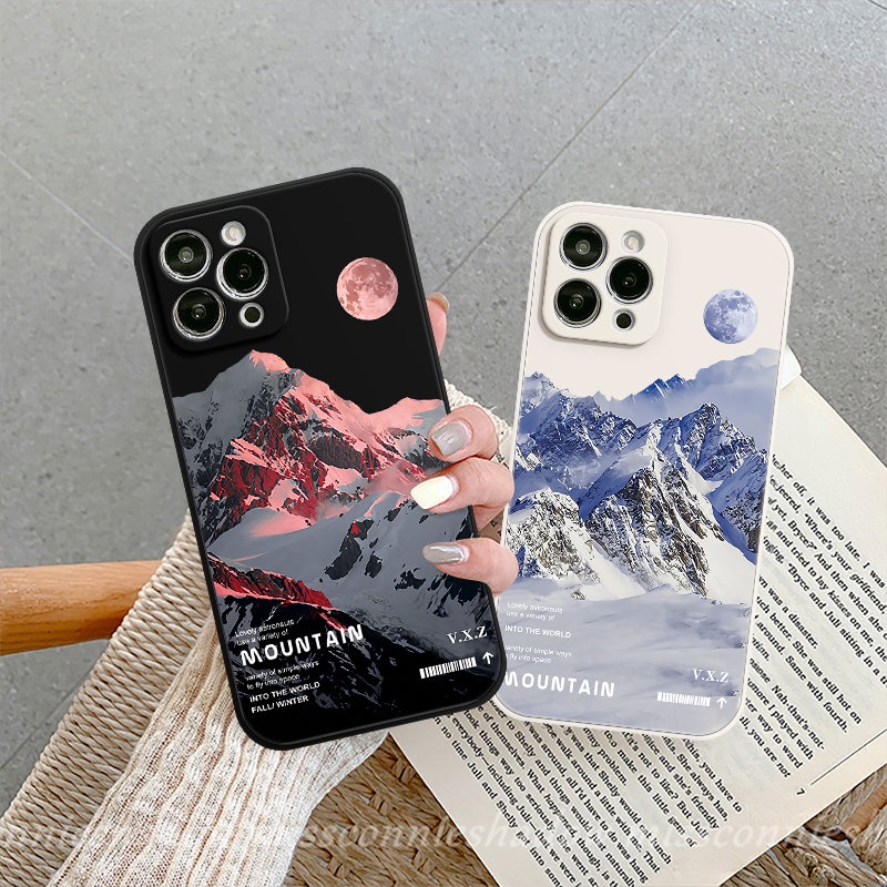 IPHONE Casing Ponsel Gunung Salju Pemandangan Pasangan Kompatibel Untuk Iphone11 14 13 12 Pro Max7 6S 8 6 Plus XR X XS Max SE 2020 Tepi Lurus Soft Cover