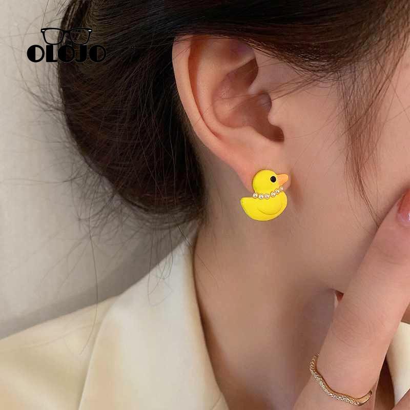 【COD】 Anting Desain Rasa Mutiara Telinga Bebek Kuning Kecil Studs Kartun Gadis Lucu Anting