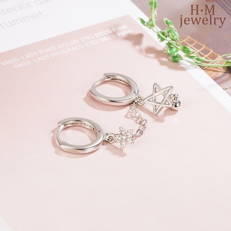 S925 Perak Baru Berlian Imitasi Ganda Tindik Telinga Rumbai XINGX Cinta Anting Hati