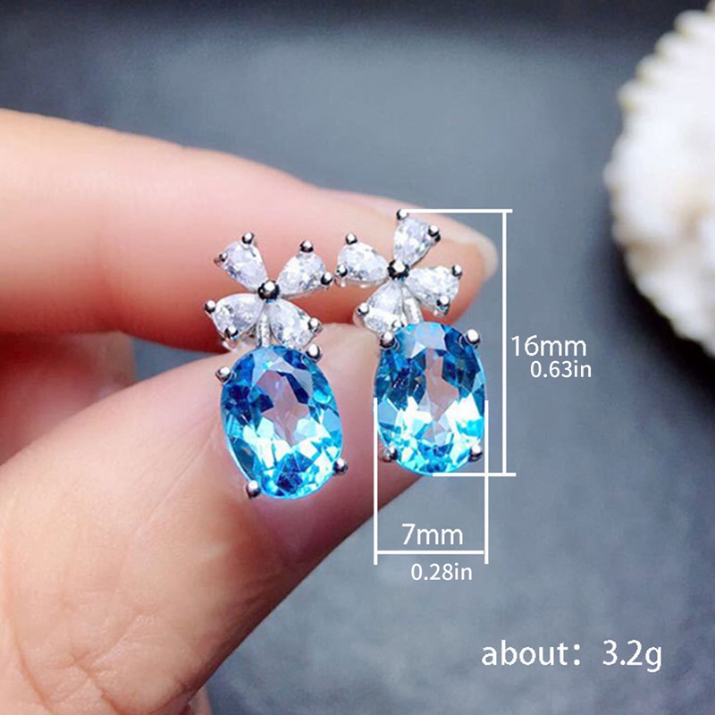 Sky Blue Cubic Zirconia Bunga Stud Anting Wanita Pertunangan Pesta Temperamen Aksesori Manis Perhiasan Fashion