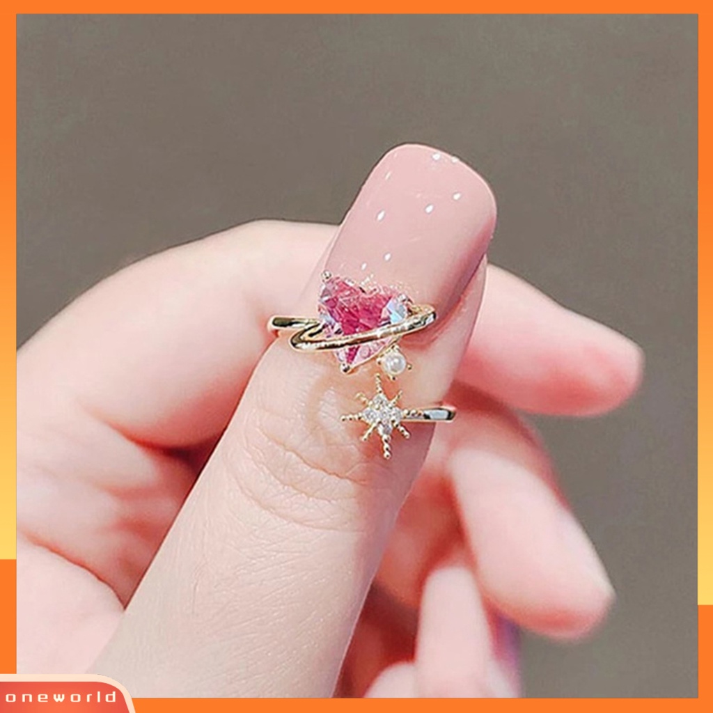 [EONE] Wanita Cincin Bentuk Hati Kristal Imitasi Mengkilap Pembukaan Pernikahan Circlet Bridal Jewelry