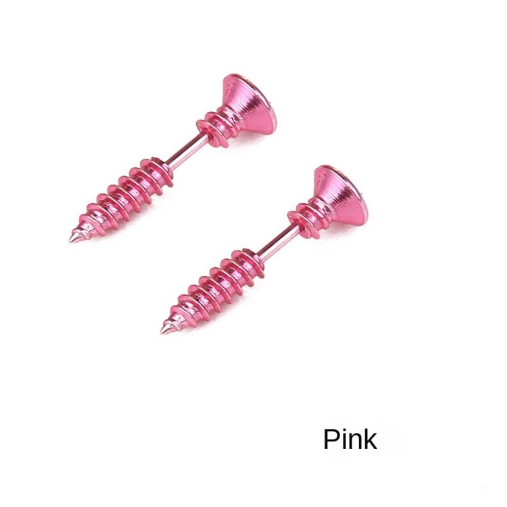 Mxbeauty Anting Titanium Steel Anti Alergi Gaya Punk Kpop Perhiasan Geometris Paku Sekrup Hiasan Halloween Anting Gaya Korea