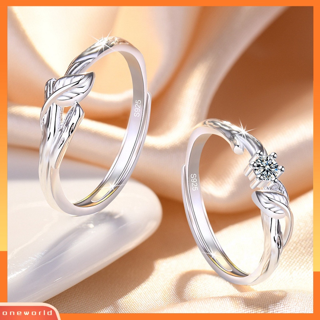 [EONE] Pasangan Cincin Pembukaan Dipoles Elegan Hadiah Hari Valentine Berkilau Berlian Imitasi Duri Daun Wanita Pria Jari Cincin Perhiasan Fashion