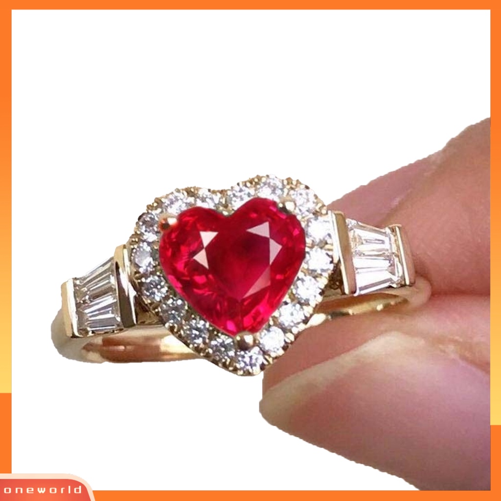 [EONE] Cincin Kawin Cantik Electroplating Retro Hadiah Golden Love Hati Berlian Imitasi Jari Cincin Fashion Perhiasan