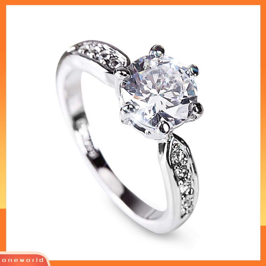 [EONE] Jari Cincin Tembaga-plating Perak Geometris Bersinar Berlian Imitasi Tidak Luntur Dekorasi Kilau Terang Pengantin Pertunangan Perhiasan Band Wanita Perhiasan