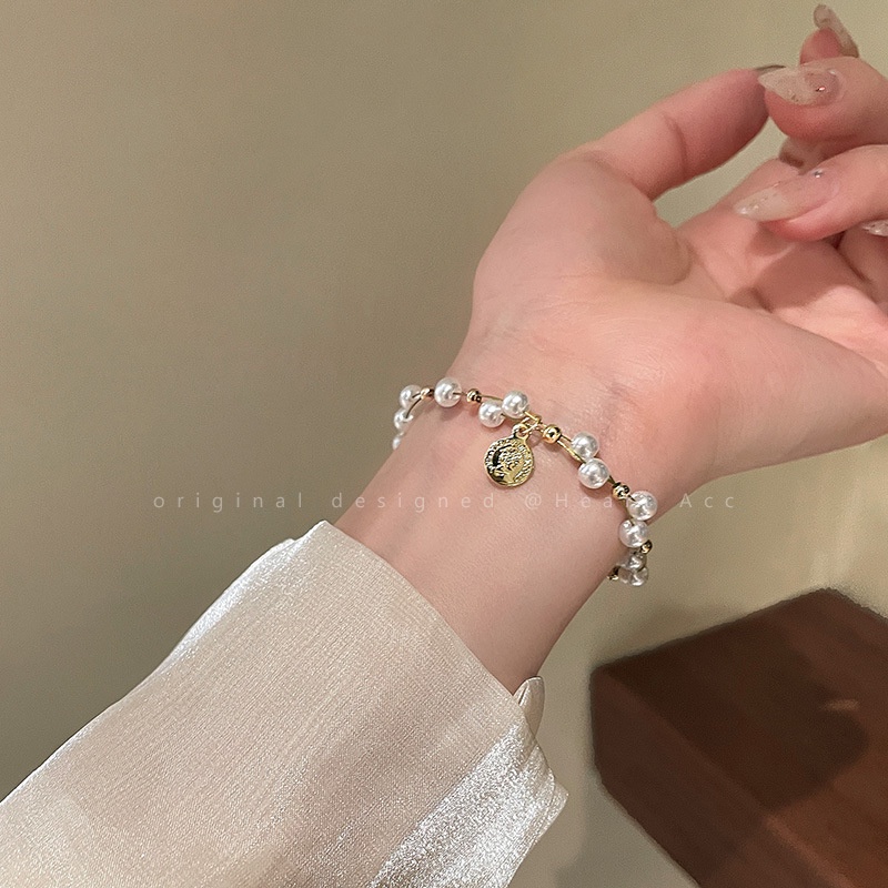 Gelang Emas Mutiara Manis Disc Adjustable Bracelets Untuk Aksesoris Perhiasan Wanita