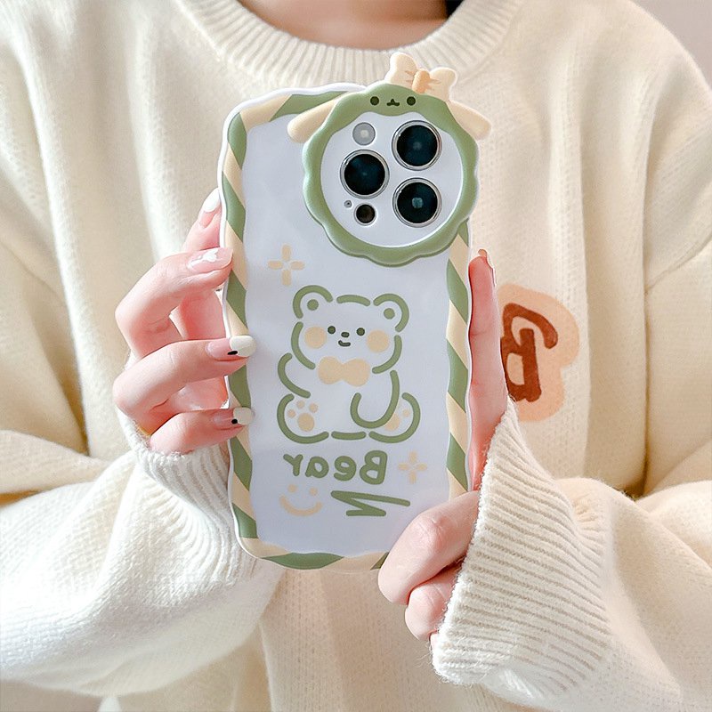 【Lamb Style】Lovely Bear Soft TPU Case HP iP iPhone 11 12 13 14 Pro Max 7 8 + Plus SE 2020 X XS XR Max Girl Woman FTD Casing Apple