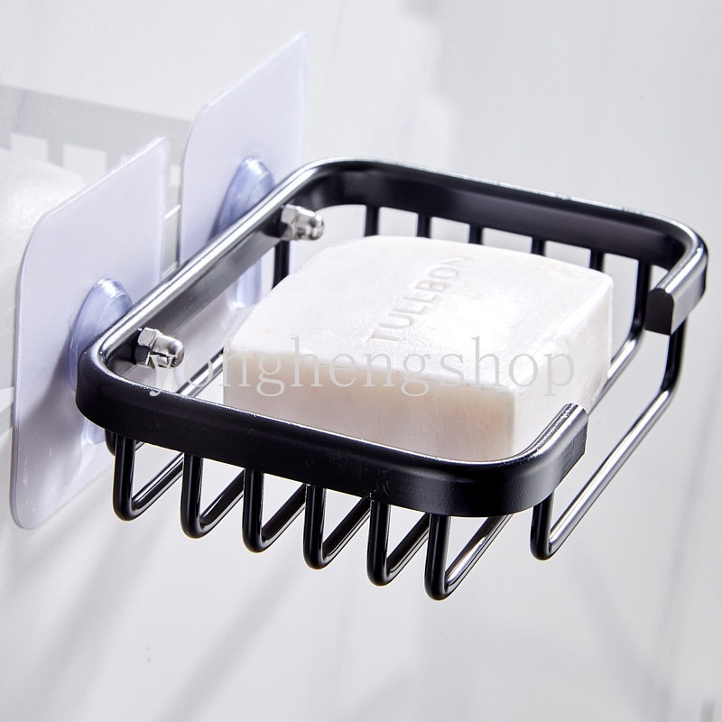 Tempat Sabun Yang Dipasang Di Dinding Bebas Pukulan Dish Aluminium Drain Soap Box Rak Penyimpanan Dapur Kamar Mandi Soaps Sponge Tray Home Organizer Shelves