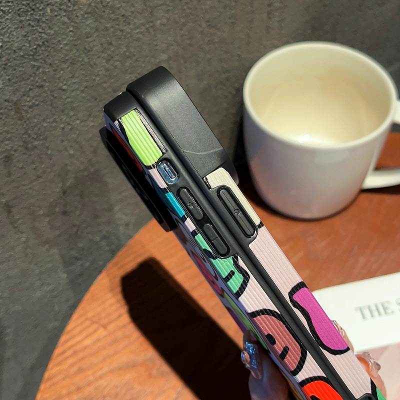 Soft case Untuk iPhone Case14 13 12 11 Pro MAX X XR XS Max7 8 Plus Butir Vertikal Warna-Warni smiley Anti-drop Pelindung Kamera