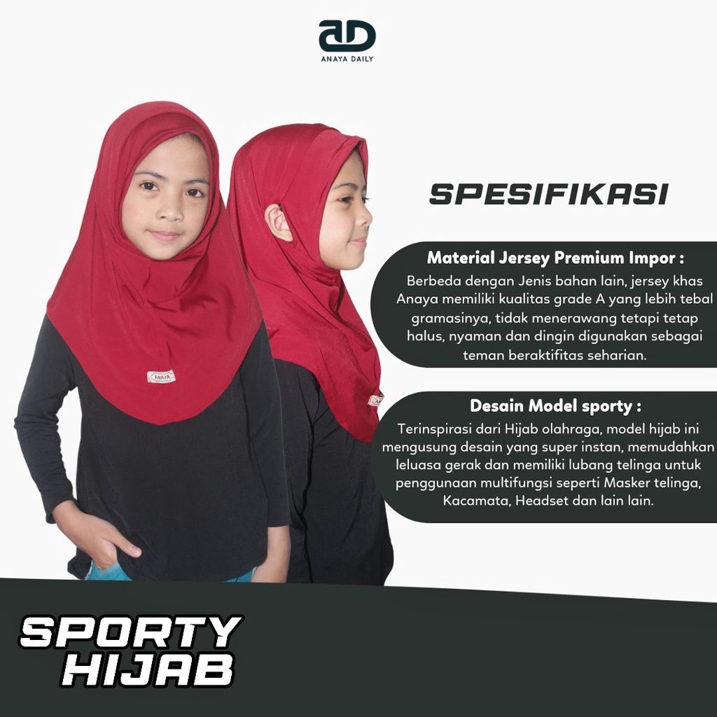 ANAYA - HIJAB SPORTY olahraga lubang masker ANAK MOM