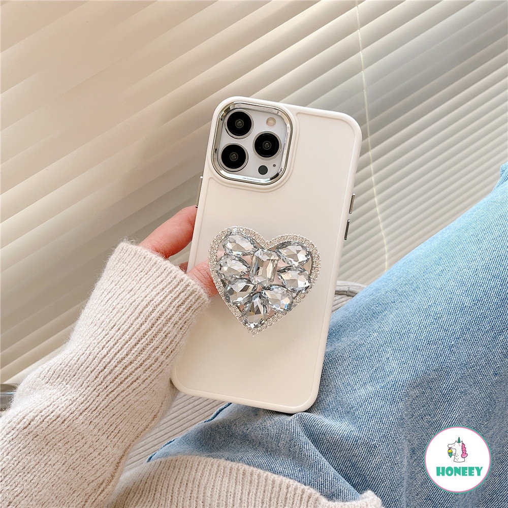 IPHONE Mewah Kristal Berlian Cinta Hati Cermin Ring Holder Stand Soft Phone Case Untuk Iphone11 13 Pro Max14 12 Pro 11 Cover