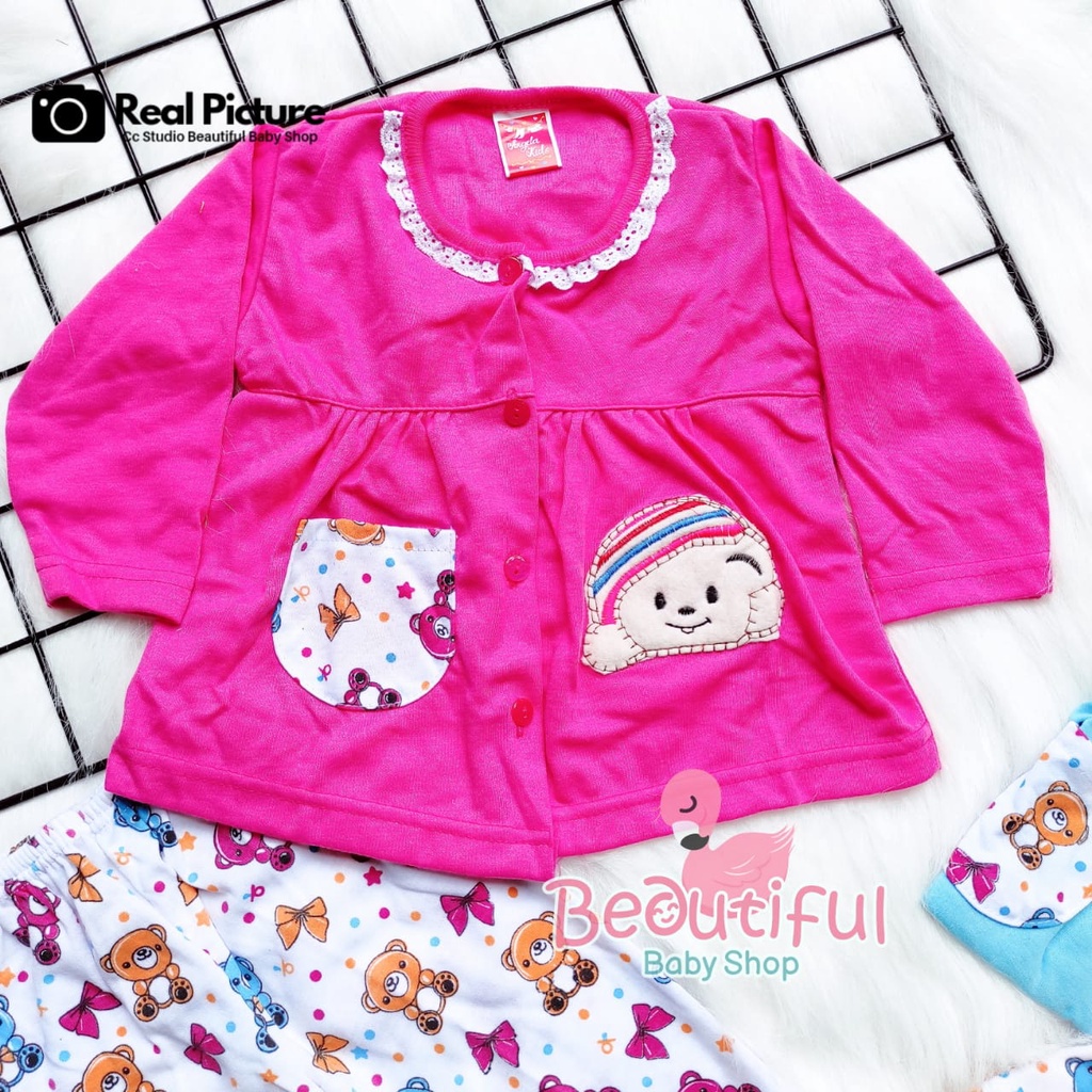 Setelan Baju Bayi Panjang Motif Bordir Bear / Setelan Piyama Bayi Perempuan 3-12 Bulan / Baju Bayi Perempuan Yeiko / Baby.ou