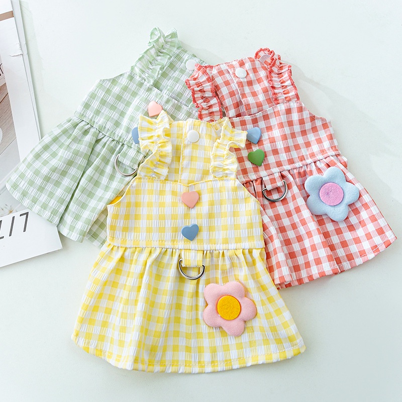 Love Plaid Towable Strap Pet Skirt S-XXL Ukuran Kucing/Anjing/Putri Style/Teddy Clothes