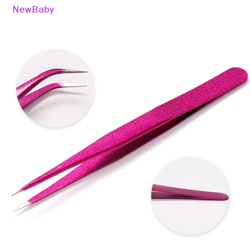 Newbaby 1PC Pinset Ekstensi Bulu Mata Lurus &amp; Lengkung Stainless Steel Pick Up Tool ID