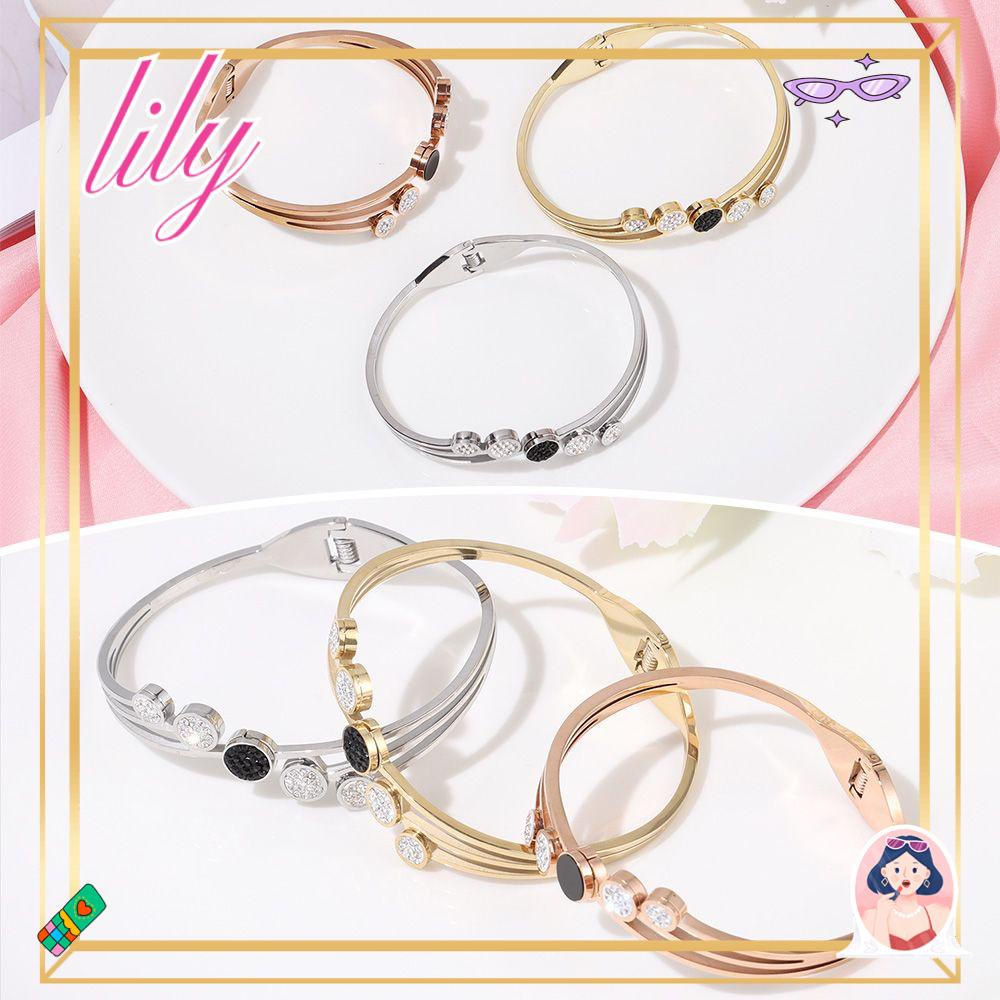 Lily Titanium Steel Zircon Oval Bangle Perhiasan Aksesoris Wanita Gadis Titanium Steel Memutar Gelang