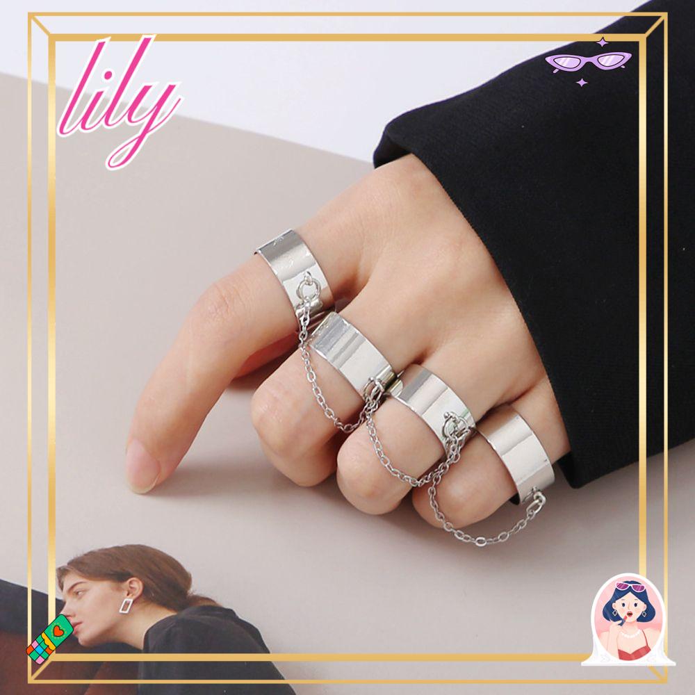 Lily Punk Keren Hadiah Pesta Jari Terbuka Rings Set Alloy Multi-layer