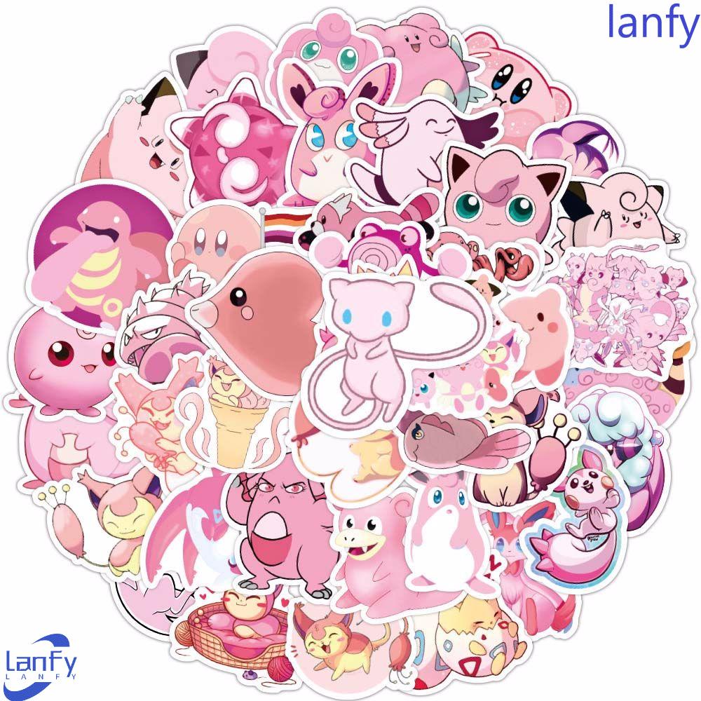 Lanfy Pink Pokemon Anime Decals Anak Hadiah T-omy Graffiti Stiker Alat Tulis Stiker Ta-kara Untuk Laptop Bagasi Anime Stiker