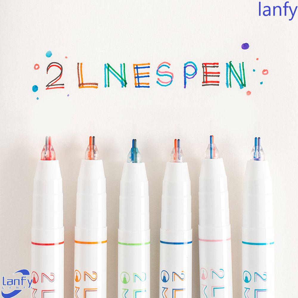 Lanfy Garis Ganda Berwarna Pulpen Kreatif Graffiti 0.5mm Tinta Pigmen Alat Tulis Alat Kantor Sekolah Gel Ink Pulpen Jurnal Liner Art Spidol