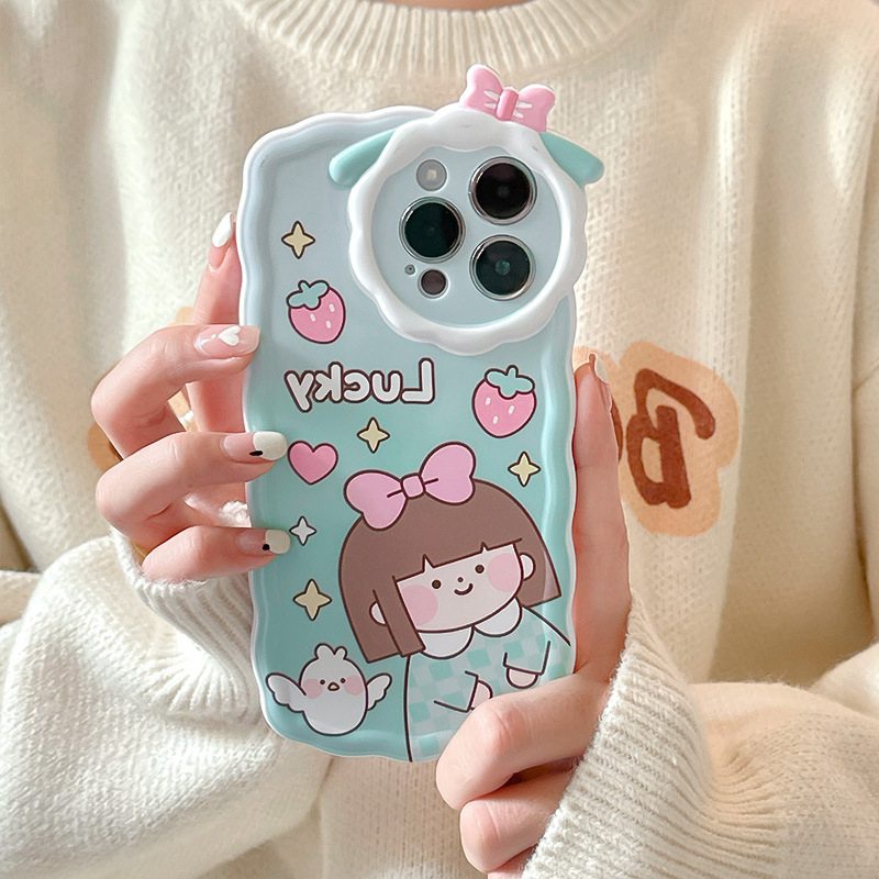 【Lamb Style】Strawberry Lucky Girl Soft TPU Case HP iP iPhone 11 12 13 14 Pro Max 7 8 + Plus SE 2020 X XS XR Max Woman FTD Casing Apple