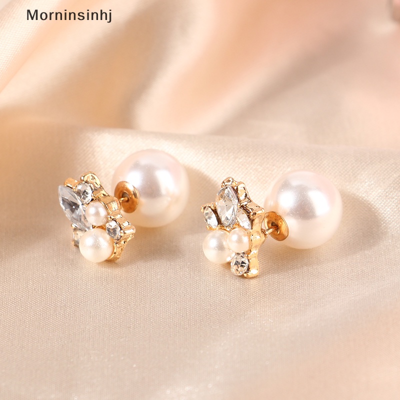 Mornin Double Sides Pearl Stud Earrings Trendy Fashion Dua Bola Kristal Ear Studs Earring Untuk Wanita Pesta Pernikahan Perhiasan Hadiah id