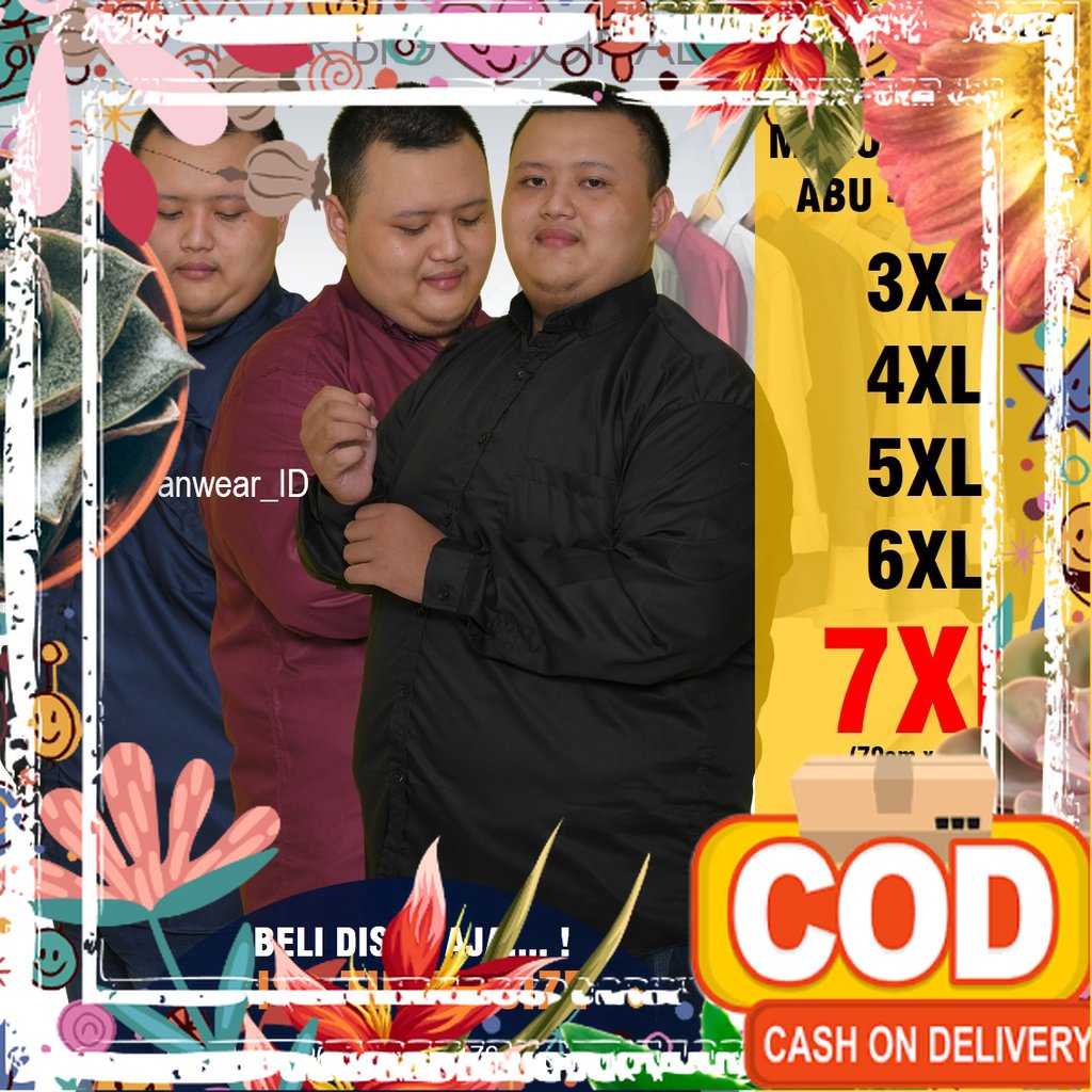 ICW Kemeja Polos Lengan Panjang 7XL 7L LD 140cm Pria Gemuk Motif Casual Bahan Adem Jumbo Termurah Ke