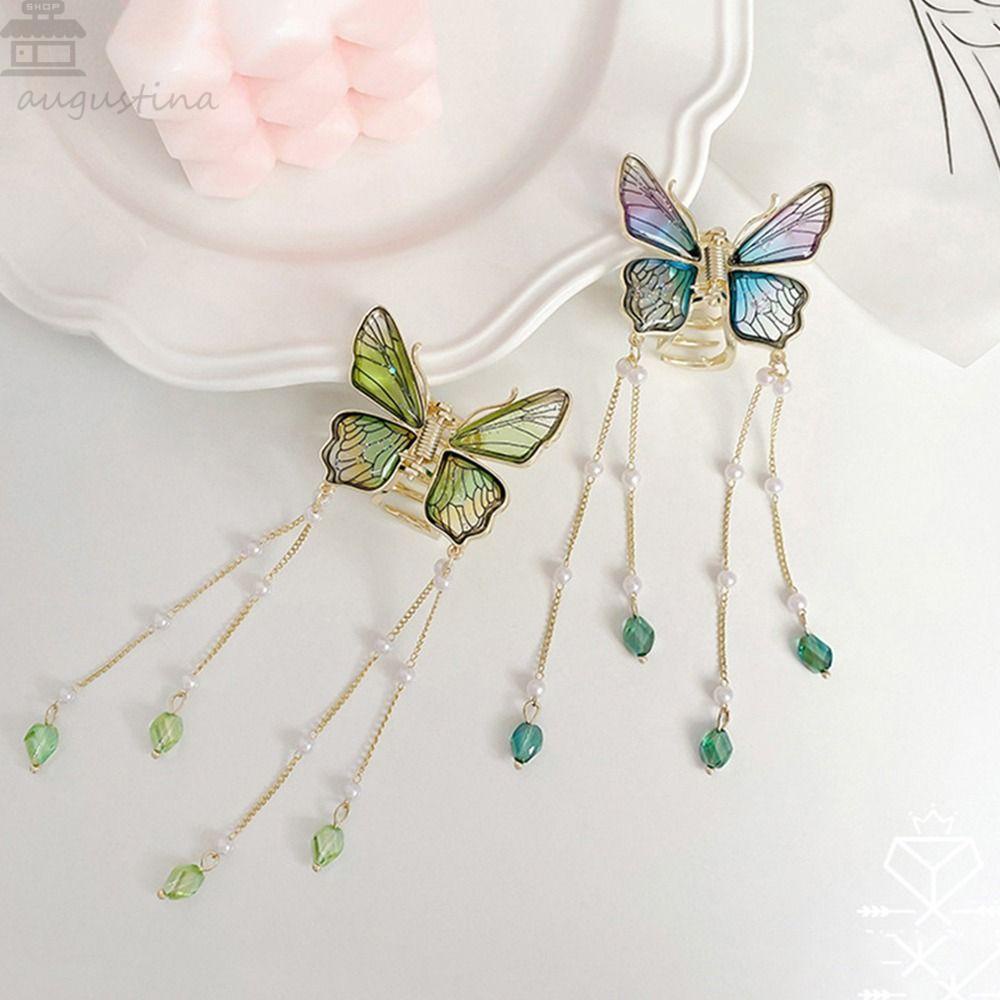 Agustina Butterfly Hair Claw Jepit Rambut Hair Clip Hiu Klip Mutiara Hiasan Kepala Berlian Ponytail Holder Untuk Wanita Gaya Korea Hair Stick