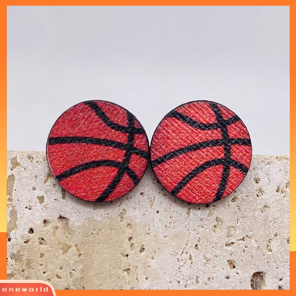 [EONE] 1pasang Women Ear Studs No Radang Print Anti-Alergi Ringan Warna Kontras Dekorasi Telinga Bentuk Hati Permainan Olahraga Baseball Stud Earrings Ear Jewelry