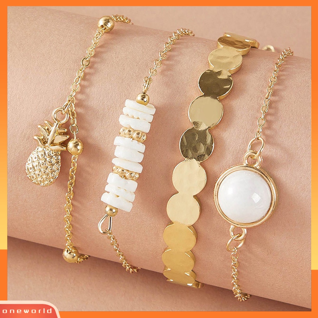 [EONE] 4pcs/set Gelang Alloy Bohemia Artistik Multi Gaya Gelang Liontin Nanas Untuk Kehidupan Sehari-Hari