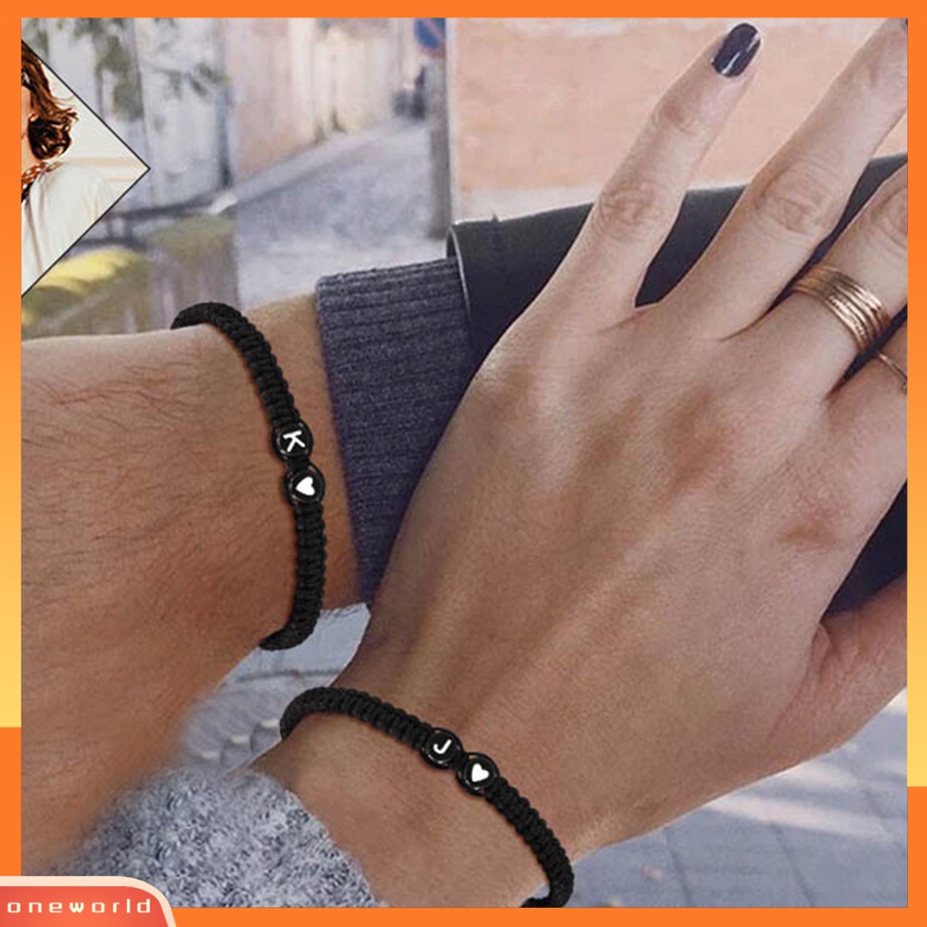 [EONE] Gelang Unisex 26huruf Tali Hati Adjustable Handmade Couple Bracelet Untuk Pakaian Sehari-Hari