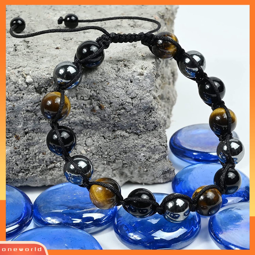 [EONE] Glossy Beads Gelang Adjustable Lace-up Unisex Faux Tiger Eye Healing Bracelet Perlengkapan Pesta