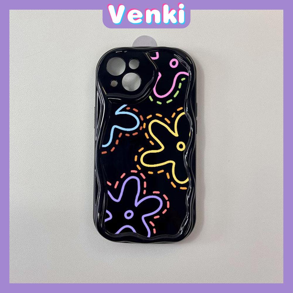 VENKI - For iPhone 11 iPhone Case 3D Curved Edge Wave Glossy Black TPU Airbag Shockproof Camera Cover colored flower Compatible with iPhone 14 13 Pro max 12 Pro Max xr xs max 7Plus