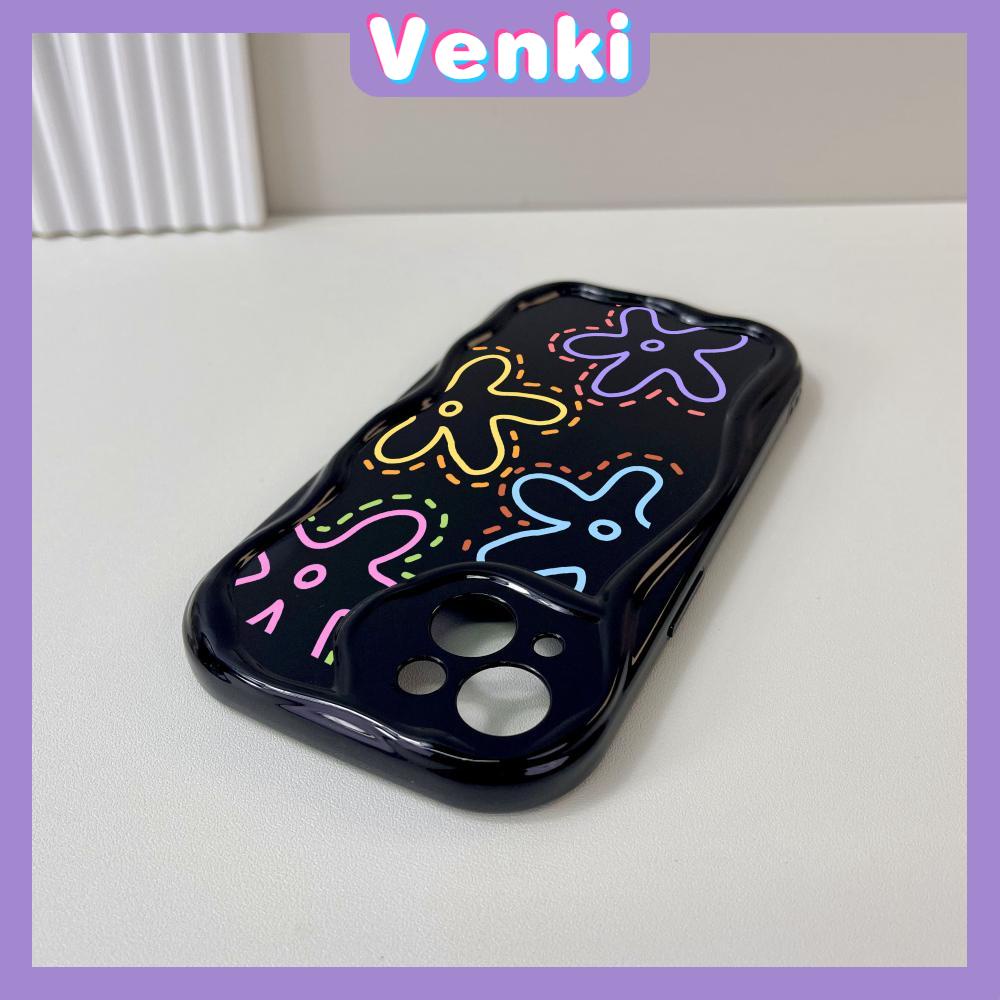 VENKI - For iPhone 11 iPhone Case 3D Curved Edge Wave Glossy Black TPU Airbag Shockproof Camera Cover colored flower Compatible with iPhone 14 13 Pro max 12 Pro Max xr xs max 7Plus